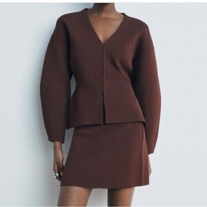 Zara Brown Cardigan and Skirt Set